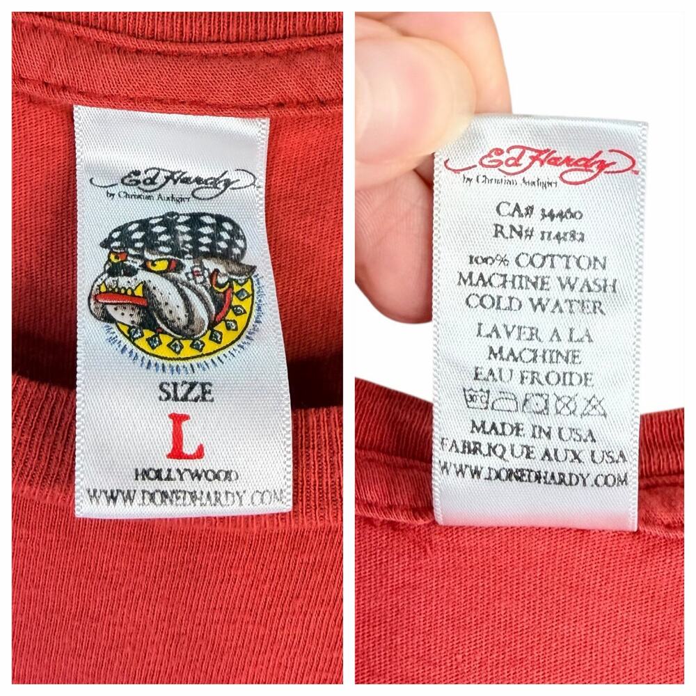Ed Hardy Womens Tshirt True Til Death Tattoo Design Eagle Heart Red Size Large - Picture 6 of 6